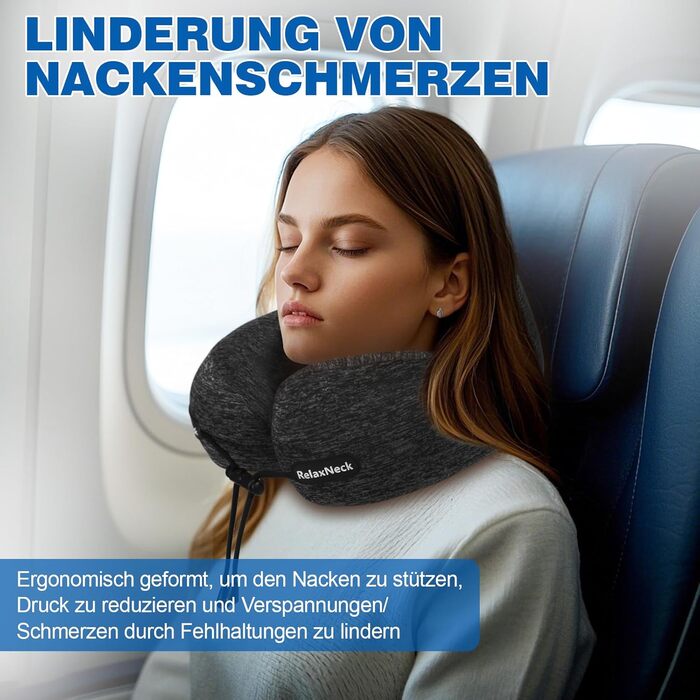 Подушка для шиї у вигляді U, Memory Foam, для подорожей, дорослі, ергономічна, з чохлом, для автомобіля, офісу, поїздки, сірого кольору