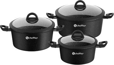 Набір каструль Scheffler 15 предметів з антипригарним покриттям для індукційних плит, чорний (HL-21PS102)