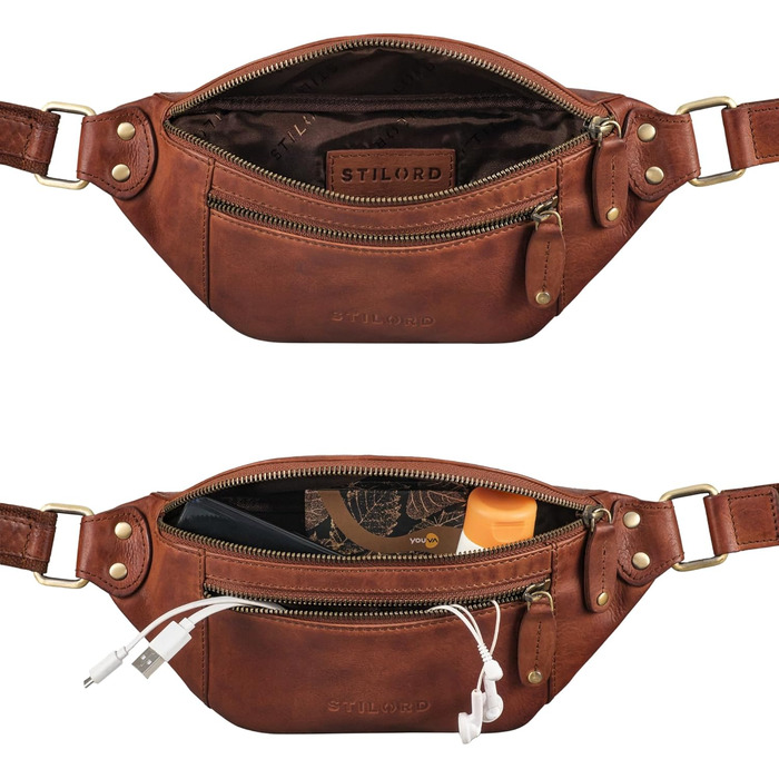 STILORD 'Orson' поясна сумка з натуральної шкіри, на пояс, на стегно, для чоловіків та жінок - регульований ремінь, захист від крадіжки та вологості, колір: Brandy - Cognac