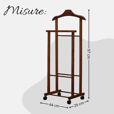 Tomaino - Valet's Bedroom in Wood - Clothes Rack with Wheels Ambrogio - Modern Valet for Clothing and Accessories (Walnut)
