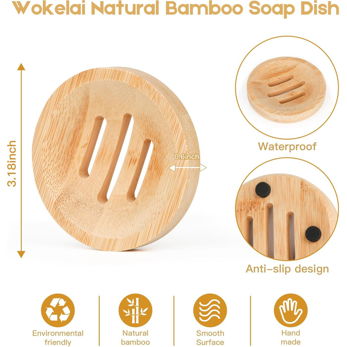 Набір мильниць з бамбука (4 шт.) для душу та ванни. Круглі дерев'яні підставки для мила, шампуню та кондиціонера. Самостійно висувні, підходять для кухні та ванної кімнати.