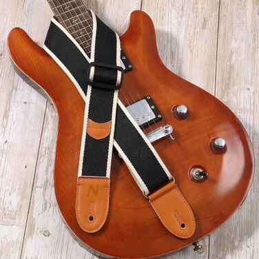 Гітарний ремінь з бавовни та шкіри з кишенькою для медіатора - для електрогітари (чорний)