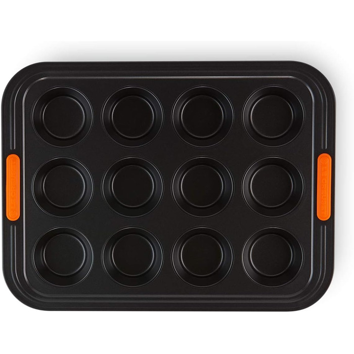 Le Creuset Non-Stick Muffin Tin, For 12 Pieces (Ø 7 cm), Sourdough Safe, Made of Carbon Steel, Anthracite/Orange, 94100140000000