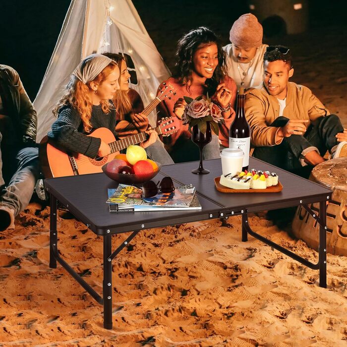 Складний кемпінговий стіл REDCAMP з регульованою висотою 90x60 см, чорно-сірий - для дому, балкону, пікніка