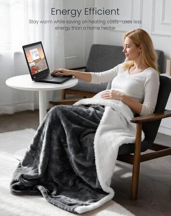 Електрична ковдра AnySun з підігрівом 180x130 см з автовимкненням, 6 режимів нагріву, таймер 10 годин, захист від перегріву, для ліжка, дивану, машинне прання, сіра