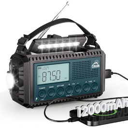 Радіо на ручному привіді AM/FM/SW з акумулятором 12000mAh, ліхтарик та SOS-сигнал, для туризму та кемпінгу, блакитне