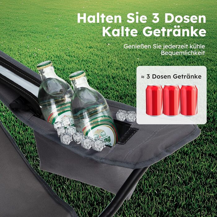 Набір 2 складаних стільців High Point Sports для кемпінгу, риболовлі та відпочинку з підсклянником та охолоджувачем (до 120 кг), сірий