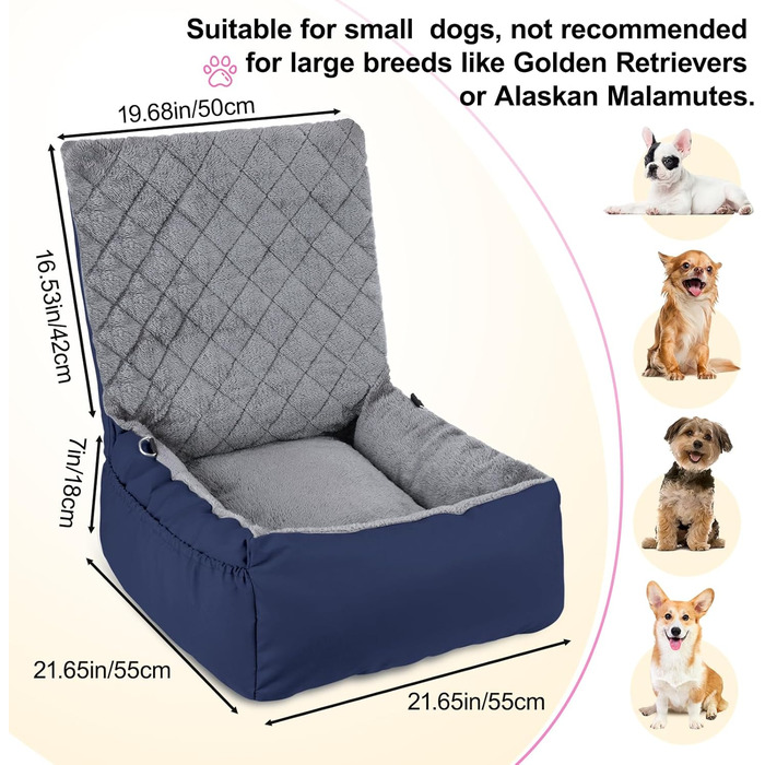 Автокрісло для собак SIVEIS – м'яке ліжко з кишенькою, захист від подряпин, з ременем безпеки