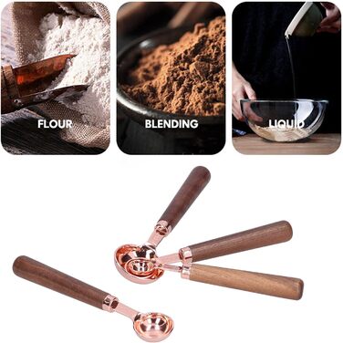 Measuring Spoon Set, 4 Measuring Cups in Rose Gold with Scale, Stainless Steel Measuring Spoons for Kitchen Utensils (Size: S)
