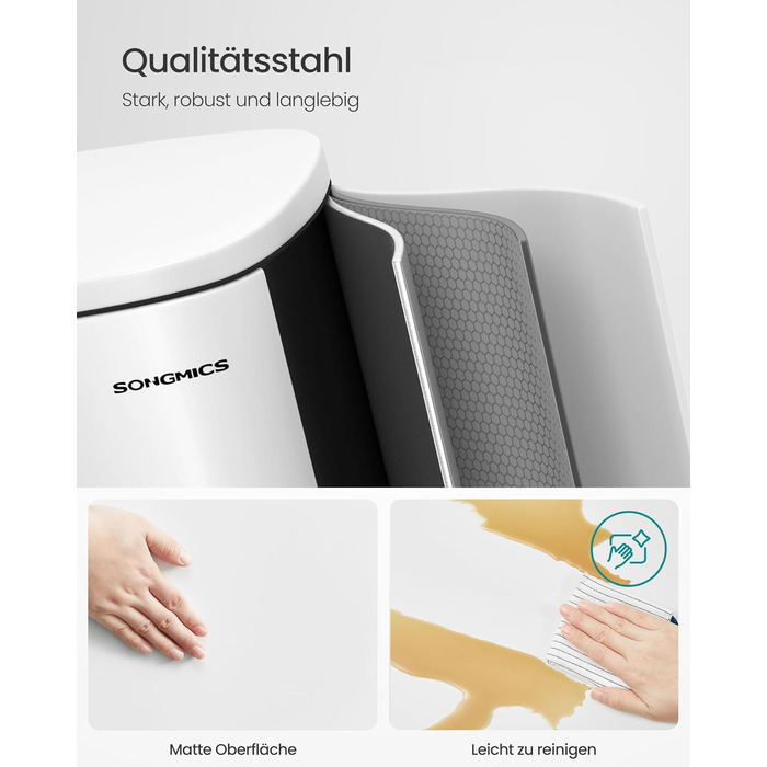 Відро для сміття SONGMICS 50 л з педальним механізмом, з м'яким закриттям, сталеве, з внутрішнім відром, біле