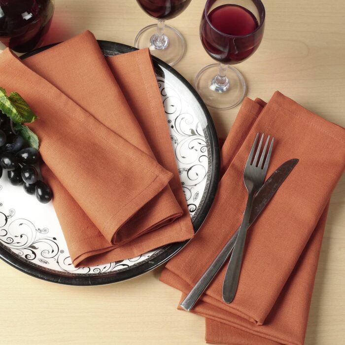 Cloth napkins, cotton linen, 18 x 18 inches, soft, durable, washable, ideal for farmhouse party, spring, summer, Easter, perfect tablecloth for everyday use, rust color, 12 pieces