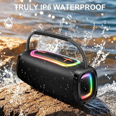 Портативна Bluetooth колонка з ручкою, 66 мм діаметр динаміка, BT5.3/24W/IP-X6 вологостійка, бездротова стерео колонка з RGB підсвічуванням, для дому/відкритих просторів/вечірок