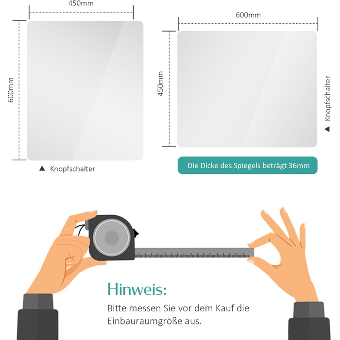 Дзеркало для ванної кімнати EMKE з підсвічуванням 50x70 см, антизапотівання, 3 кольори світла, диммування, сенсорне управління, функція пам'яті та автоматичне вимкнення через 3 години