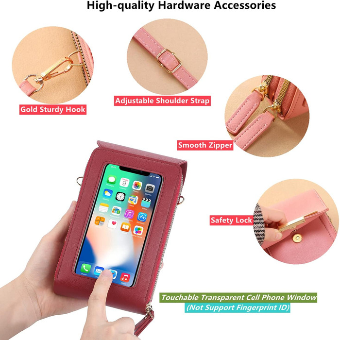 Сумка на шию жіноча Handytasche, червона PU шкіра, кросбоді, гаманець для дівчаток, відділення для карт