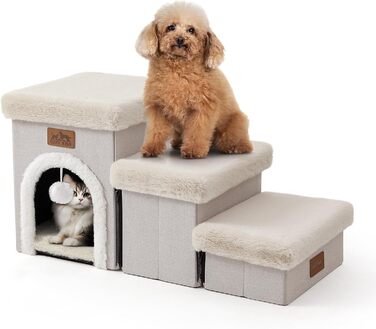 Сходинки для собак маленьких порід з місцем для зберігання, 3 сходинки, бежеві, до 80 кг, 33x69x36 см