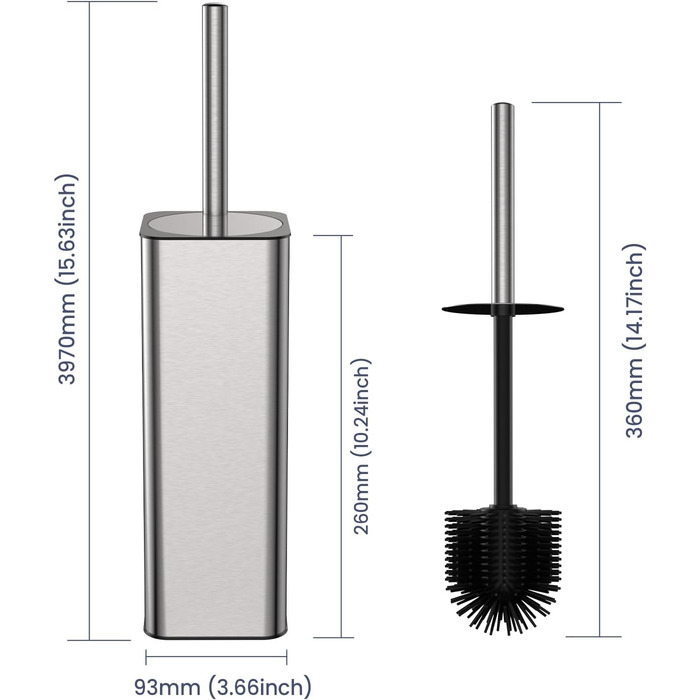 Набір для чищення унітазу DOWRY з тримачем, 2 насадки, металева щітка та тримач, для ванної кімнати, срібляний, прямокутний