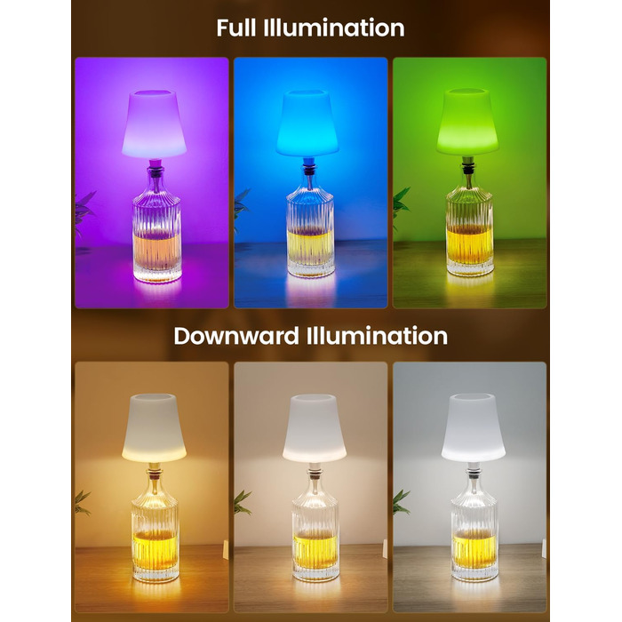 Світлодіодні настільні лампи бездротові 2 шт, IP54, акумуляторні пляшкові лампи, 7 режимів, димування, 5200mAh, сенсорне управління, для ресторанів, спальні (Білий)