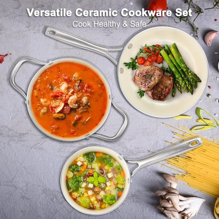 Набір посуду Melenta 7 предметів з антипригарним покриттям Ceramic, індукційний, блакитний