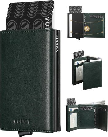 Кредитне портмоне для чоловіків VULKIT, Pop-up, RFID-захист, шкіряне з кишенями для грошей та ID-картки (зелене)