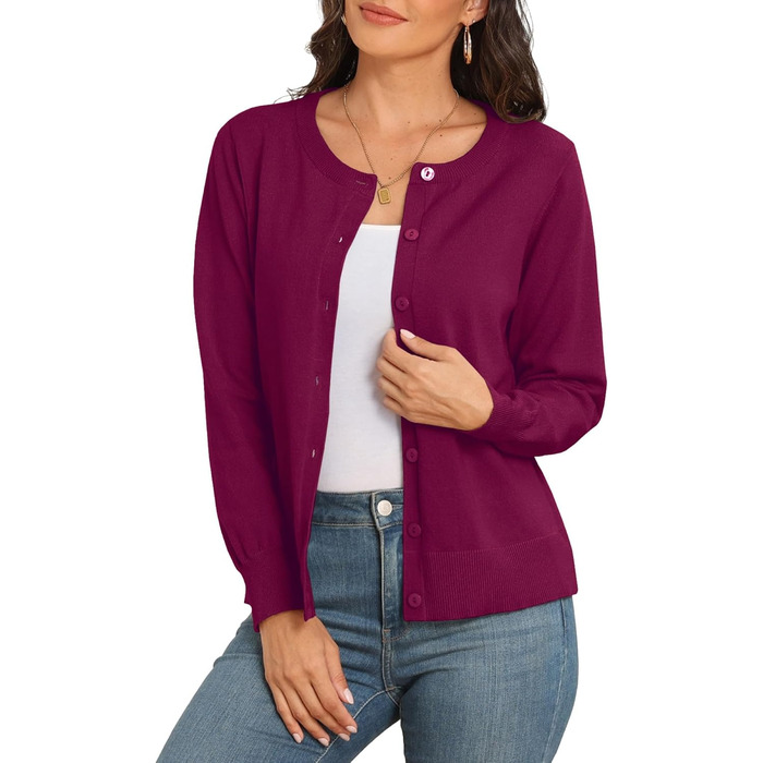 Жакет PrinStory Daen з тонкої в'язки, кардиган з круглою горловиною, пуловер на ґудзиках, класичний в'язаний одяг, комплект (M, бордовий)