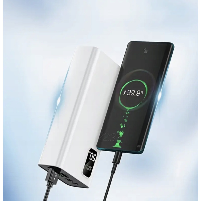 Потужний павербанк Hinne HE34B 50000 mAh, 22.5W, білий, з LED-індикатором
