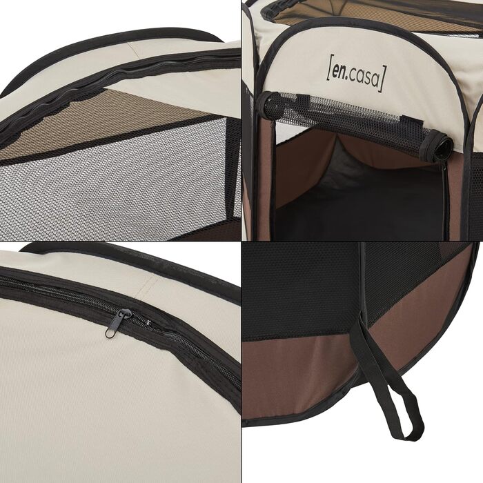 Клітка-забіг для собак Telford en.casa, 58x114x114 см, коричнево-кремовий, для внутрішнього та зовнішнього використання