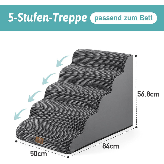 Широка сходинка для собак, маленька сходинка для домашніх тварин з нековзким покриттям (Чорний та Білий), Чорний та Білий (Чорний та Сірий, 5.0, 83x50x57 см)