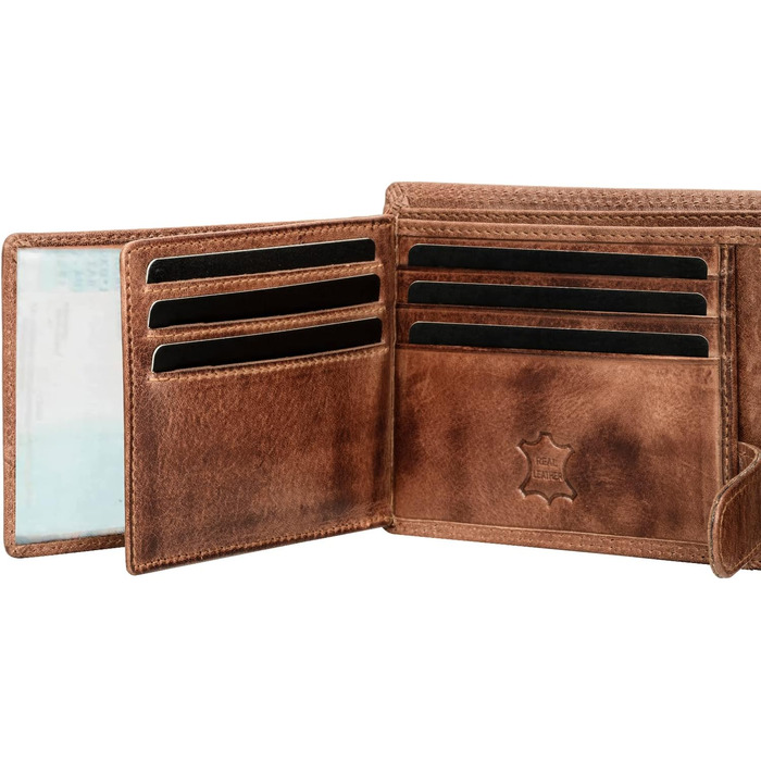 Fa.Volmer® Leather Wallet for Men with RFID Protection | Extra-Stable Double Stitch | 9 Card Slots | Landscape Format | VO11 RFID Various Colors (02 brown (+RFID))