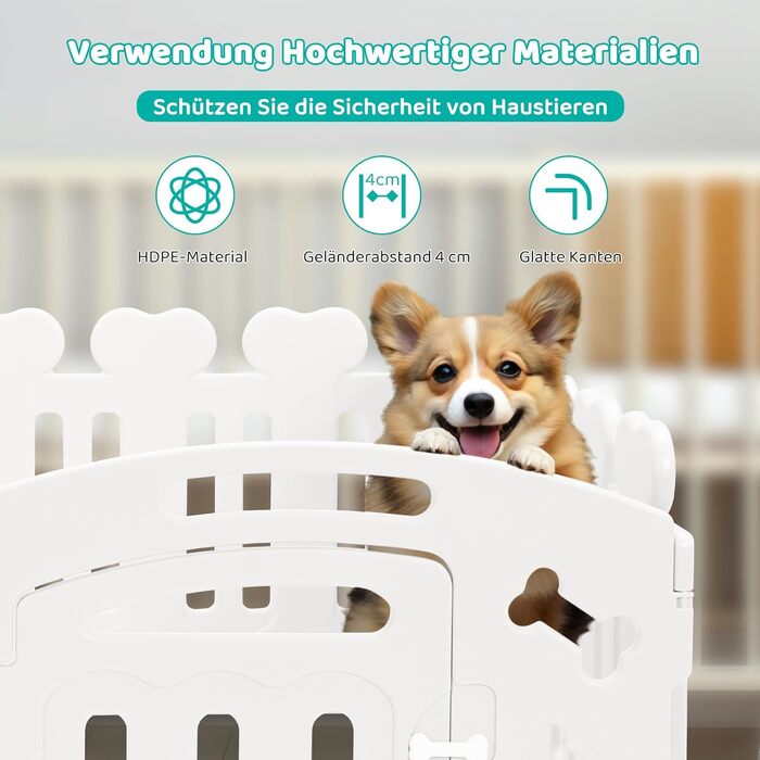 Laufstall для цуценят Mamizо 60 см, пластиковий загон для собак, з торцем та ґрунтами, сірий-білий (5+1)