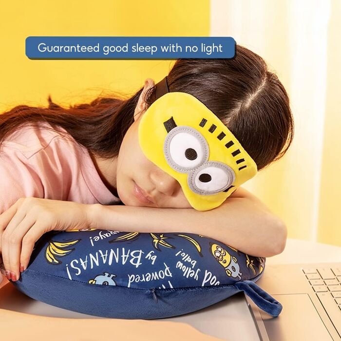 Дитяча дорожня подушка для шиї Miniso Minions з маскою для сну, анатомічна подушка з ефектом пам'яті (Memory Foam) для літака, авто та поїздів