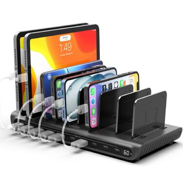 Зарядний пристрій Alxum 60W USB багатопортовий на 10 портів (8 USB-C + 2 USB-A) для телефонів, планшетів, Kindle – чорний