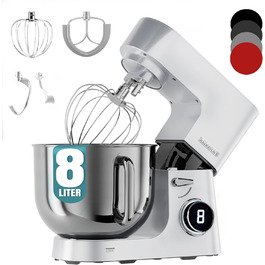 Кухонна машина Heinrichs з подвійним гаком для тіста, міксер, 2500W, 8L чаша з нержавіючої сталі, 8 швидкостей, тиха робота, колір 