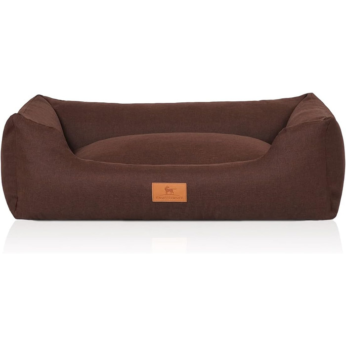 Knuffelwuff Dog Bed Lotte made of velour with a fine hand-woven character XXL 120 x 85cm - removable cover - washable - for large, medium and small dogs (Brown, L 105 x W 75 x H 25 cm)