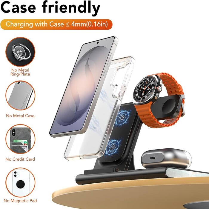 Бездротовий зарядний пристрій 3-в-1 для Samsung Galaxy: S26/S25/S24/S23, Z Flip/Fold, Galaxy Watch Ultra/8/7/6/5/4, Galaxy Buds - Чорний