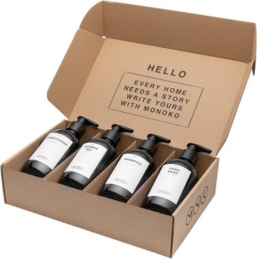 MONOKO Набір з 4 дозатори для мила, 500 мл, чорний, пластик, для душу та миття рук