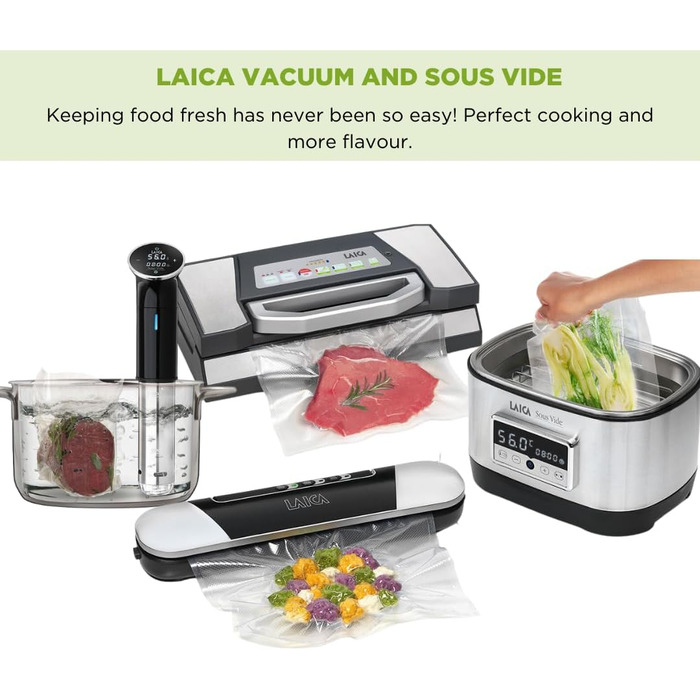 LAICA VT35012 Vacuum Sealer, 100 Vacuum Bags, Size 20 x 28 cm