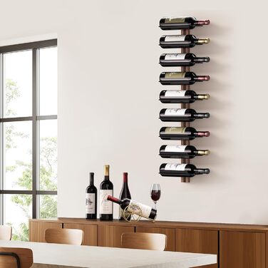 B4Life Wine Rack, Bottle Rack, Wall Wine Rack for 9 Wine Bottles, Wooden and Metal Wall Wine Rack, Black Hanging Wine Bottle Shelves