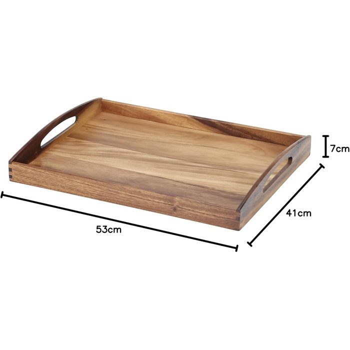 Zassenhaus Serving Tray Wood | rectangular | with carrying handles | 53×41×7cm | Tea Tray | made of sustainably grown acacia wood (pack of 2)