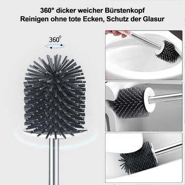 Силіконова щітка для унітазу Glowbal з контейнером, швидковисихаюча, для ванної кімнати, монтаж на стіну та стоячи, білий/сірий колір