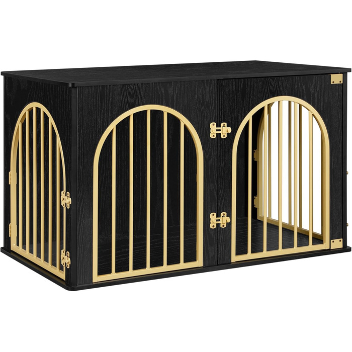 Клітка для собак Hzuaneri, 100 см, з 3 дверцятами, сучасний дизайн, для дому, чорне золото, DFC84101B