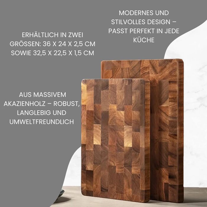 Premium Cutting Board made of Solid Acacia Wood - Antibacterial Wood & Dishwasher Safe - Ideal Kitchen Board for Hobby and Professional Chefs - 32.5 x 22.5 x 1.5 cm