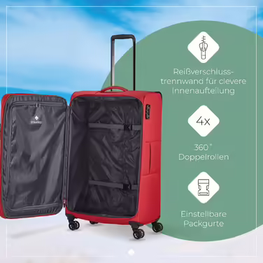 Travelite 4-Wheel Luggage Size L, Softshell, Chios Luggage Series with Expandable Folding and Edge Protection, Trolley with Timeless Design, 78 cm, 90-97 Liters (Trolley Size L (78 cm), Red)