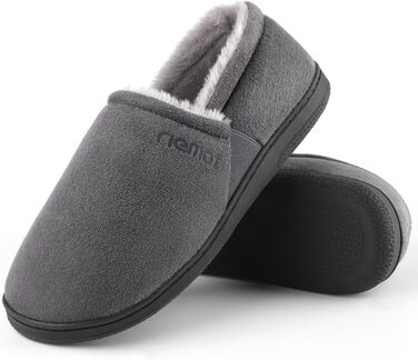 Чоловічі мокасини-домашні тапочки Riehmot з м'якою підошвою з гуми, з підкладкою Sherpa, теплі, з м'якою піною Memory Foam, сірі, розмір EU 42-47