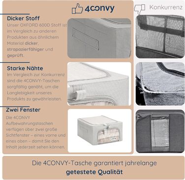 4CONVY Коробка для зберігання одягу з блискавкою та металевим каркасом - 3x24L, сіра, з вікнами (2 шт.) [2024, покращений матеріал]