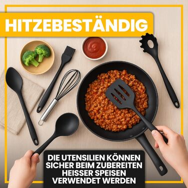 Набір кухонних аксесуарів Retoo з силікону, 10 шт. - кухонне приладдя, посуд, стійкий до високих температур, без BPA, з антипригарним покриттям, ергономічні ручки, придатний для миття в посудомийній машині, з коробкою для зберігання, чорний