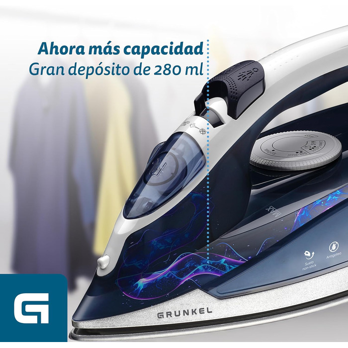 Парова праска Grunkel PL-22NS 2200 Вт з антипригарною підошвою. 3 режими, захист від протікання та регулювання подачі пари. Чорний колір