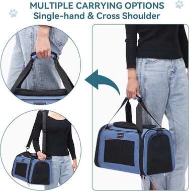 Транспортна переноска для котів та маленьких собак Petsfit, блакитна, S, з захисним ременем та розкладною матрацом