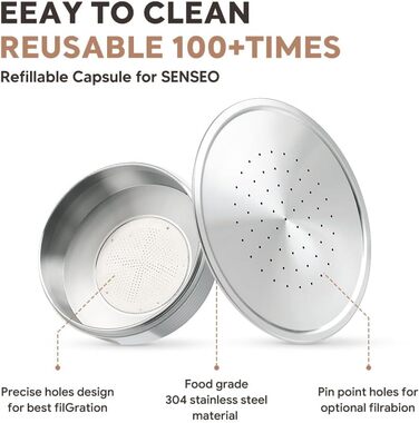 Buziba Coffee Capsules, Reusable Stainless Steel Coffee Pad Filter, Refillable, Capsule Spoon, Brush Set for Senseo HD7801 Coffee Machine Accessories
