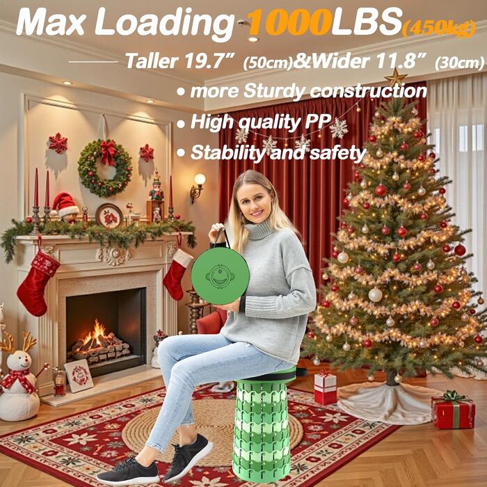 Алевмум: Телескопічний складаний стільчик з подушкою, 50см, 450кг, бамбук