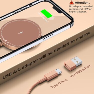 Магнітний бездротовий зарядний пристрій для iPhone 17/16/15/14/13/12 та Air-Pods 4/3/2 Pro (2 шт., рожеве золото)